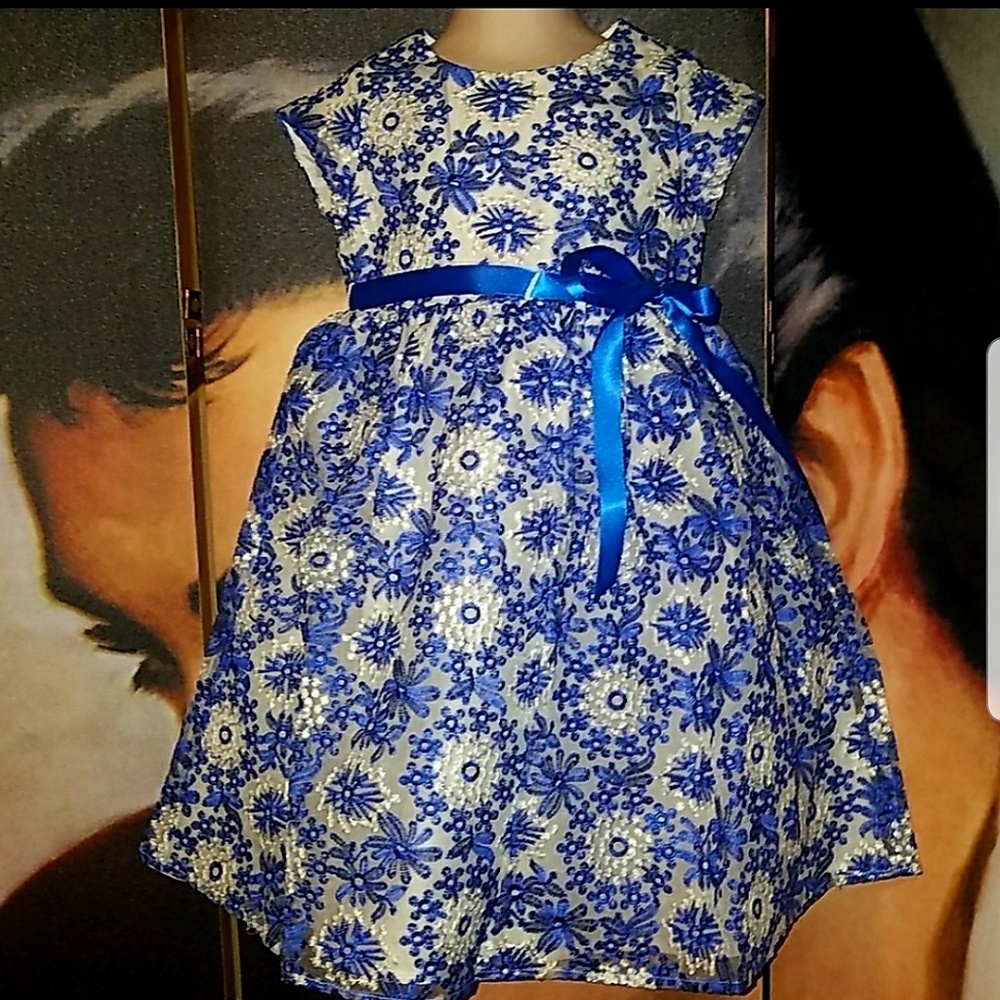 Tatyana Lil Frozen Blue & White Embroided Snowflakes Dress